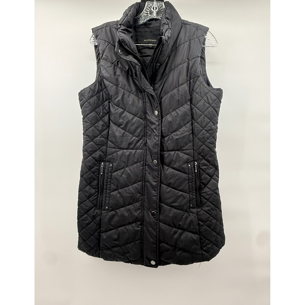 Weatherproof Womens Black Quilted Puffer Vest Mock Neck Snap Zip Pockets Medium